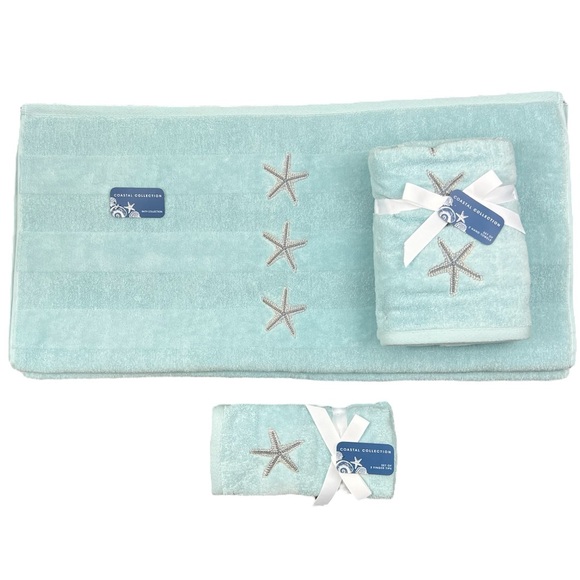 Coastal Collections - ‘Starfish stripe ’ Bath towel set. NWT.